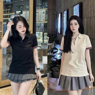 Áo polo trơn tay viền , áo polo 2 màu cho nữ