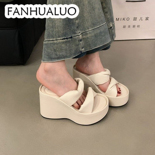 FANHUALUO dép đế cao dép sandal nữ dép quai ngang Chất lượng cao Tự nhiên Đẹp mắt Điều chỉnh được FPD2440U8W 17Z240423