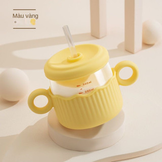 Cốc Thủy Tinh Uống Sữa Chống Sốc Có Ống Hút Chịu Nhiệt Lò Vi Sóng Cho Bé