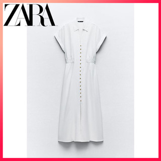 Zara 24 sản phẩm mùa hè mới váy midi pha trộn vải lanh nữ