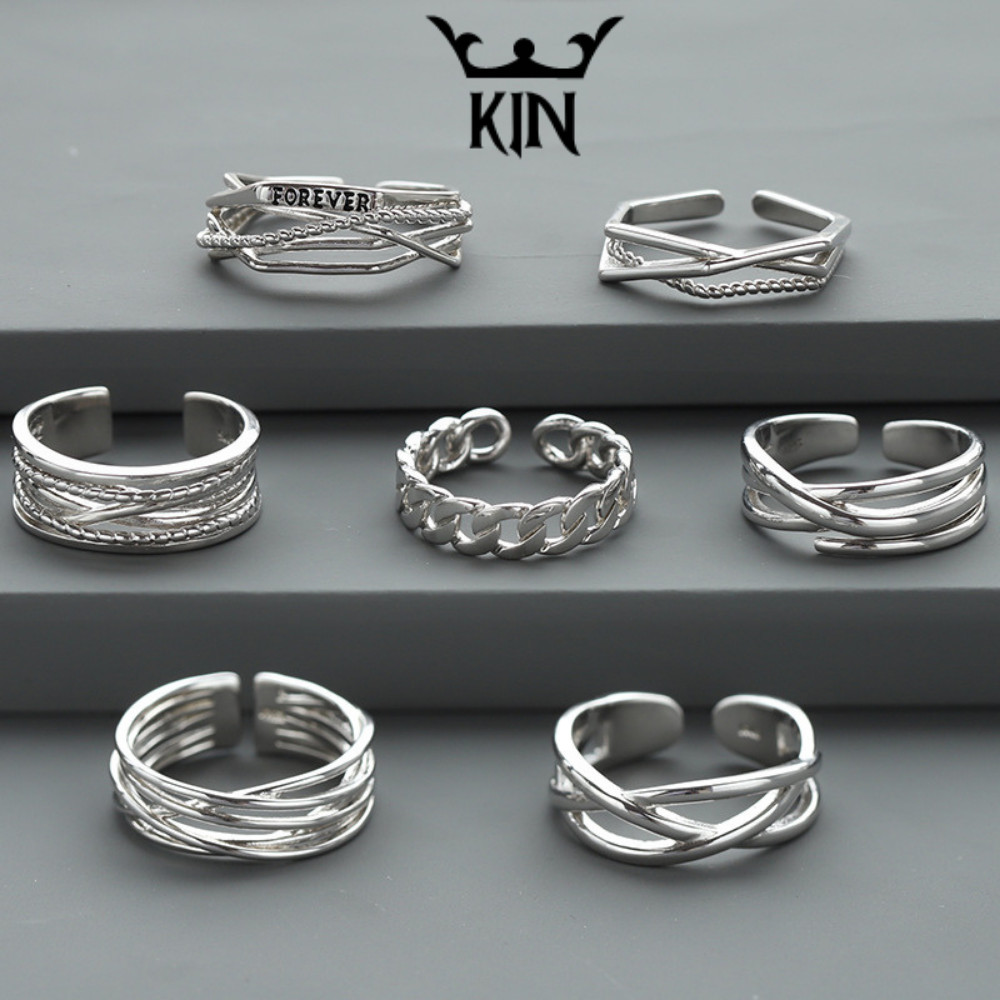 Nhẫn Titan Không Gỉ Thời Trang Kin Accessories Dạng Hở Màu Bạc Phong Cách Hàn Quốc - Nhẫn Trơn Nam Nữ Thiết Kế Đơn Giản