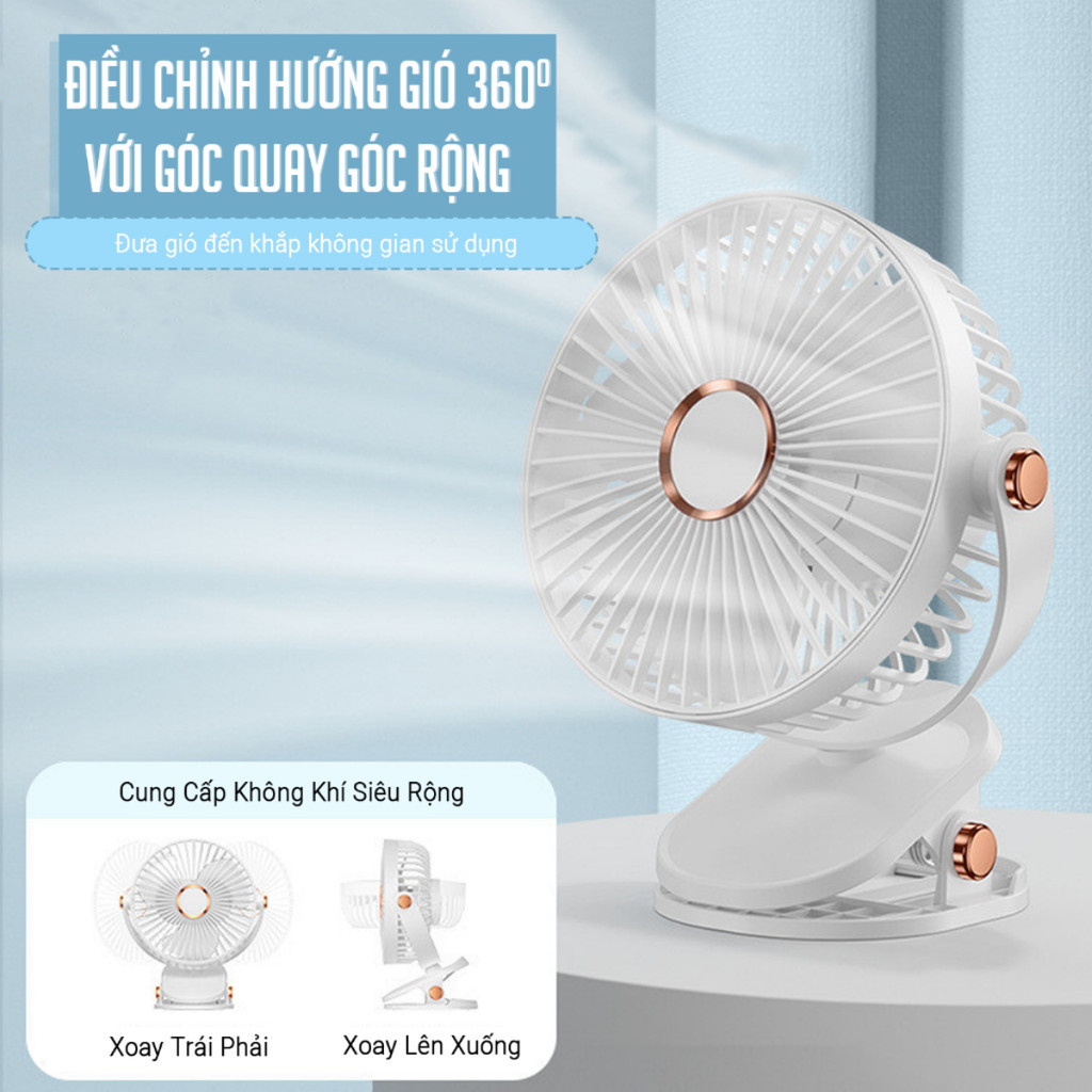 Quạt Mini Kẹp Để Bàn Cầm Tay Pin Sạc 10000 MAh, Xoay 720°, Sử Dụng Liên Tục 10 Giờ | BigBuy360 - bigbuy360.vn