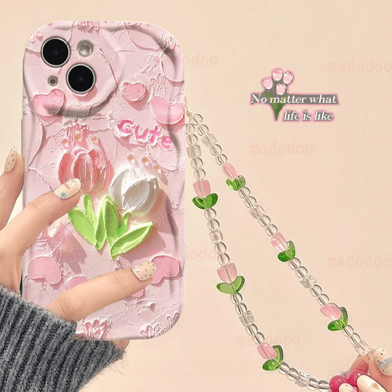 ốp lưng Beautiful Pink Tulip Chain Realme 12 Pro+ Note 50 10 4G C53 C51 C67 C33 C55 C35 C30 C31 C30S