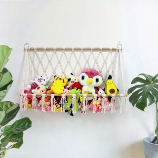 Doll storage Plush toy net pocket hanging wall weaving tapestry children's room background shooting wall-mounted multifunctional toy storage shelf triangular storage