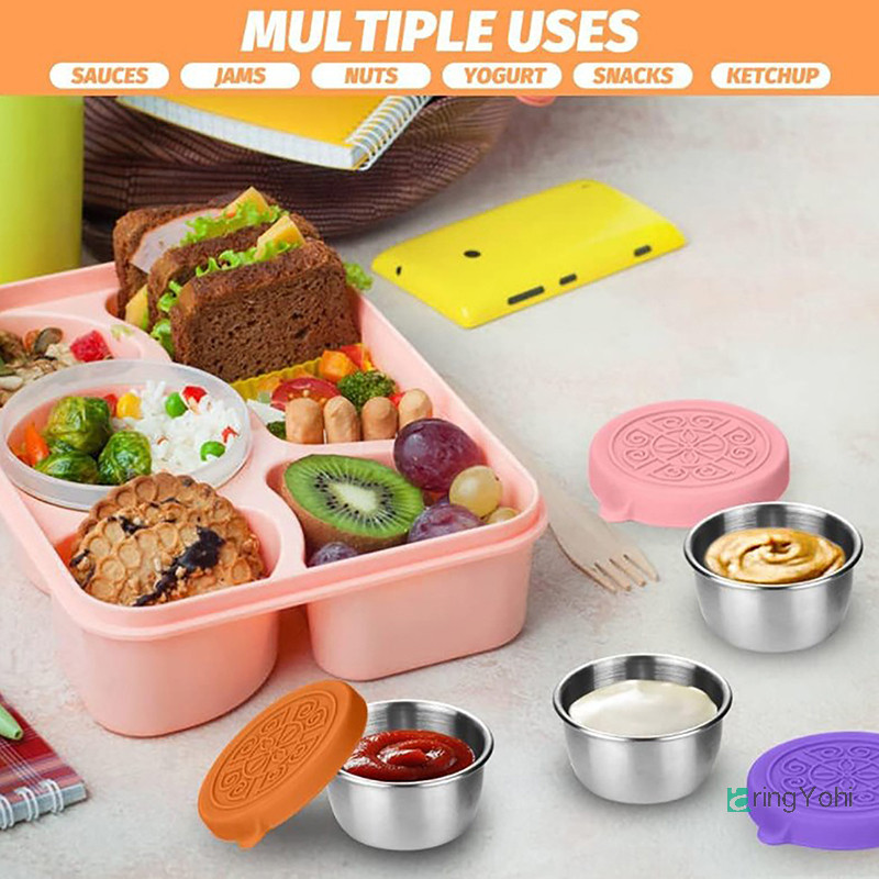 Aringyohi] 1 Hộp Đựng Salad Với Cốc Inox Có Thể Tái Sử Dụng 1.35oz / 40ml Và Nắp Silicon Chống Rò Rỉ Cho Hộp Cơm Trưa Và Dã Ngoại Mới