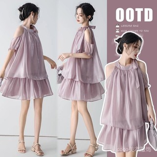 Bộ đồ bà bầu Sweet Off-the-Shoulder Áo ngắn tay nữ Tính khí thời trang Quần Short mỏng Bộ đồ hai mảnh cxb kaixiao001.vn