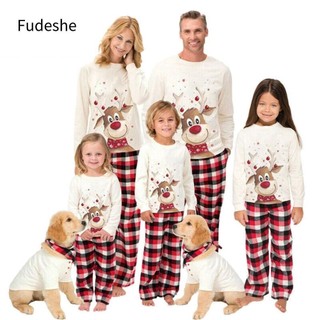  Fudeshe đồ ngủ phù hợp với gia đình FUDESHE Bộ đồ ngủ Giáng sinh Hươu dễ thương Trang phục phù hợp cho gia đình bằng vải Cotton Top + Quần 