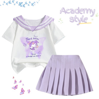 Bé Gái Thủy Thủ Phù Hợp Với Kuromi Cổ Hải Quân Áo Cotton Thời Trang Trẻ Em Xếp Ly Váy Học Tập Hai Miếng Bộ