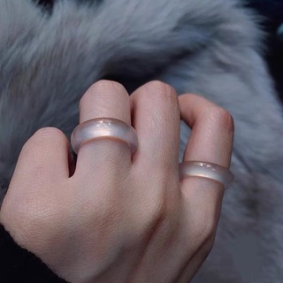 Băng cao chalcedony chạy vòng nguyên chất tự nhiên trắng ánh trăng mã não nhẫn unisex cặp đôi nhẫn 7.4