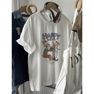 100% Cotton Mới Rời Unisex Áo Thun Tay Ngắn In Hình Nữ Tee Nữ Baggy Cổ Tròn Oversize OOTD Nhân Quả Áo