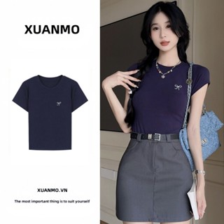  XUANMO Local brand Áo baby tee Áo Thun ôm body Áo y2k 100% cotton Áo thun ngắn tay vai chính thời trang mùa hè Áo Thun Nữ Ngắn Tay tôn dáng mẫu mới 2024 