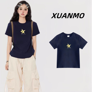 XUANMO Local brand Áo baby tee Áo Thun ôm body Áo y2k 100% cotton Áo Thun Nữ Ngắn Tay Ôm dáng in hoa mẫu mới mùa hè 2025