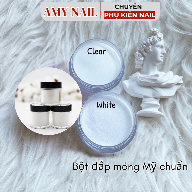 Bột trắng White, Clear đắp móng - Bột MỸ hàng chuẩn đắp móng siêu mịn (hũ 10g và 30g)