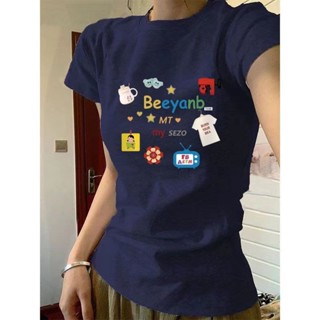 【100% cotton  Áo baby tee Áo Thun ôm body Áo y2k Áo thun ngắn tay in họa tiết thời trang slim fit cho phụ nữ