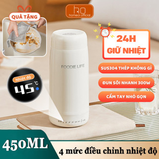 Bình Đun Nước Siêu Tốc Mini Du Lịch 450ml Giữ Ấm Đun Sôi, Ấm Pha Sữa Pha Trà Cầm Tay 4 Mức Nhiệt Tuỳ Chỉnh Home Ơi