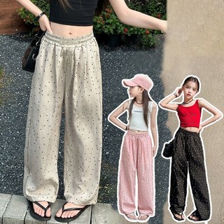 1-16 tuổi bé gái mùa hè chấm bi quần ống thẳng quần chống muỗi mỏng dáng rộng quần Yamamoto
