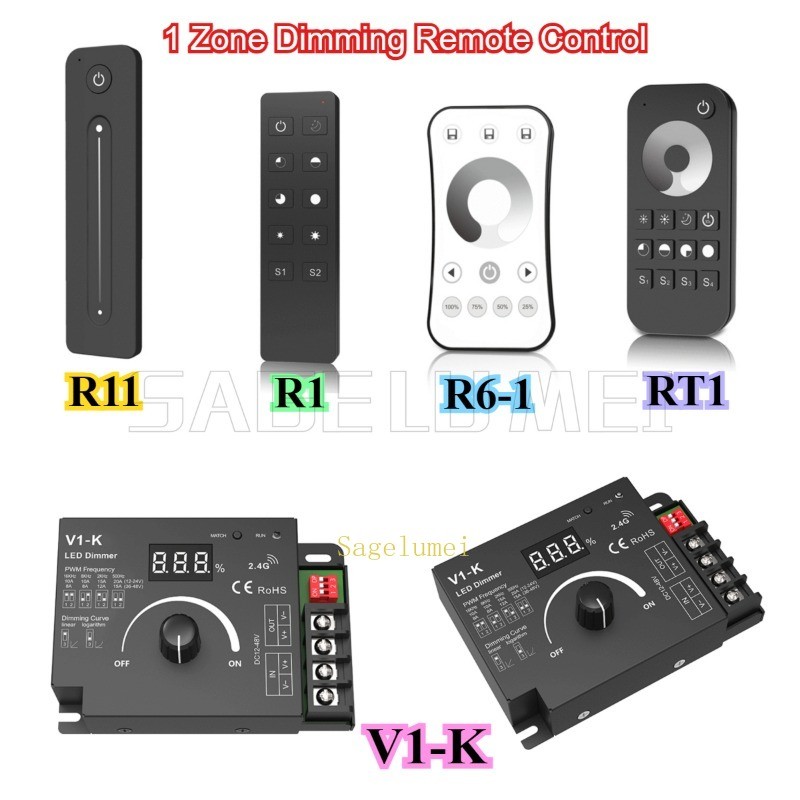 Điều khiển từ xa không dây V1-K R11 R1 R6-1 RT1 RF 2.4G cho dải đèn LED màu đơn 12-24VDC 1 kênh Núm 