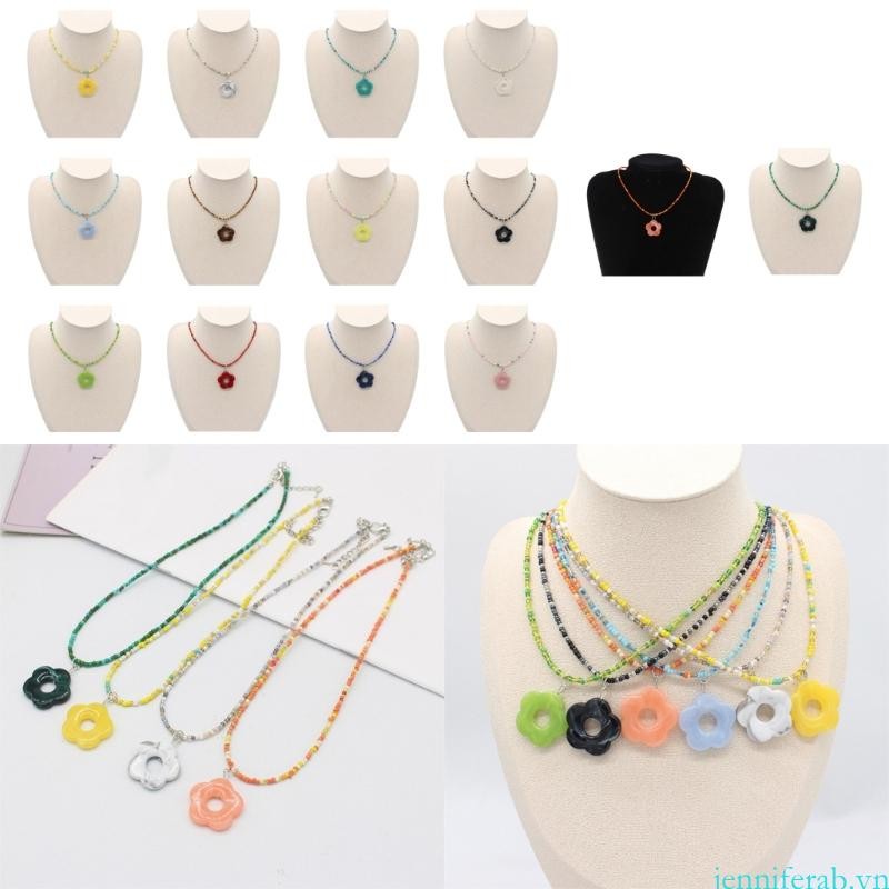 Jenniferab Vòng Cổ Hoa Màu Handmade Bohemian Hạt Hạt Vòng Cổ Xương Đòn Vòng Cổ