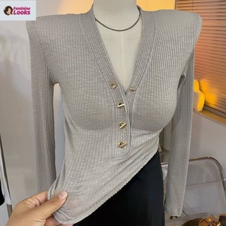Áo thun nữ tay dài cổ chữ v thời trang hàn quốc
