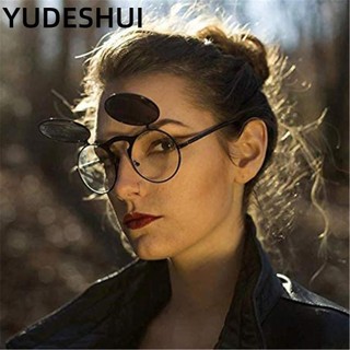 YUDESHUI Kính râm Steampunk, Kính râm lật bảo vệ tròn UV400, Kính mắt hình tròn hợp thời trang dành cho nữ và nam giới