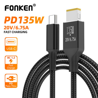 Fonken PD 135W Type-C Sạc USB-C Sang Vuông USB Sạc Chuyển Đổi Sạc Nhanh Dây Cáp Cho Lenovo Legion Laptop