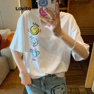 Áo thun Lovito họa tiết hoạt hình đơn giản cho nữ LNE54422