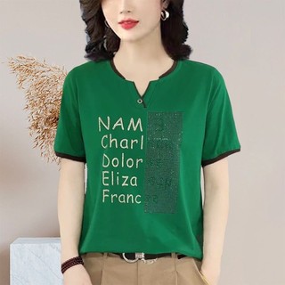 Áo thun nữ có tay ngắn Áo sơ mi mới thời trang Plus Size Áo khí chất cao cấp.