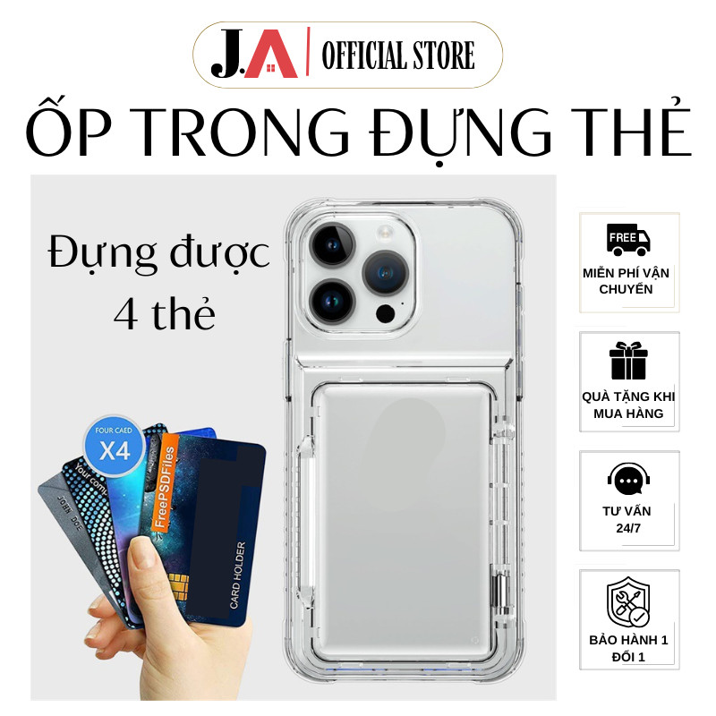 Ốp Lưng Trong Suốt Cao Cấp Kèm Khe Cắm 4 Thẻ Card Tiện Dụng Chất Liệu Silicon Mềm J.A OFFICIAL STORE