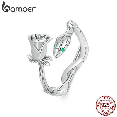 Bamoer 925 Sterling Sliver Mở Nhẫn Hồng Rắn Trang Sức Thời Trang Quà Tặng Cho Nữ
