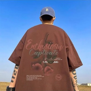 [Plus Size M-5XL Tees] Áo thun nam tay ngắn cổ điển kiểu Mỹ mùa hè Áo thun Cotton cỡ lớn tay ngắn cỡ lớn Áo thun in chữ hoa hồng Áo thun nửa tay quá khổ Áo thun trẻ trung
