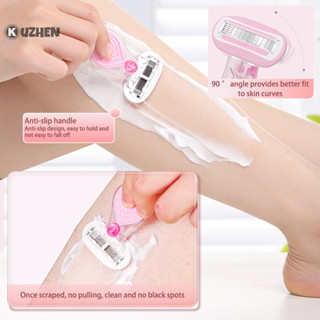 Kuzhen Di Động Tay Cầm Ngắn Nữ Lưỡi Dao Cạo 5 Lớp Có Thanh Xà Phòng Mịn Lưỡi Cạo Râu Nữ Đường Cong Cơ Thể Có Thể Thay Thế Lưỡi NÓNG