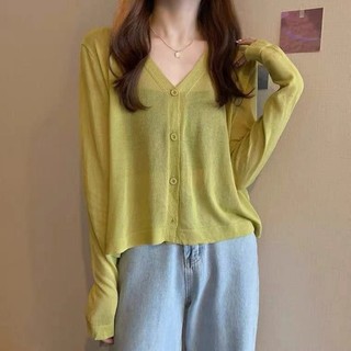 Áo khoác chống nắng Cardigan dệt kim mỏng Áo dài tay dễ phối rộng rãi phong cách dịu dàng cổ điển mẫu mới mùa hè cho nữ