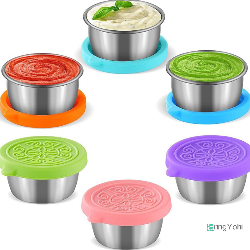 Aringyohi] 1 Hộp Đựng Salad Với Cốc Inox Có Thể Tái Sử Dụng 1.35oz / 40ml Và Nắp Silicon Chống Rò Rỉ Cho Hộp Cơm Trưa Và Dã Ngoại Mới