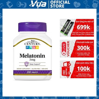 Viên uống 21st century - melatonin 3mg - hỗ trợ giấc ngủ, điều hòa giấc ngủ chính hãng