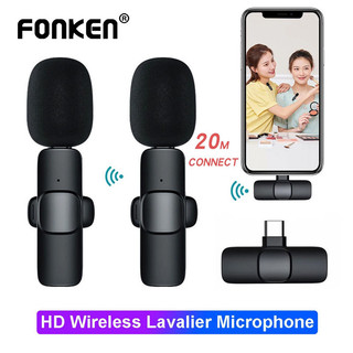 Fonken Wireless Lavalier Micro Khử Tiếng Ồn Âm Thanh Ghi Video Mini Mic Cho iOS Android Phát Sóng Trực Tiếp Trò Chơi Mic