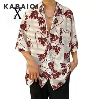 Áo sơ mi ngắn tay KABAIQILoose in hình phong cách Hawaii thời trang nam mùa hè mới