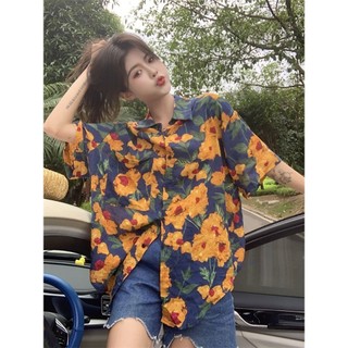 Yuewen polo Cổ Áo Sơ Mi Họa Tiết Hoa Nữ Mùa Xuân Rời Cardigan Top