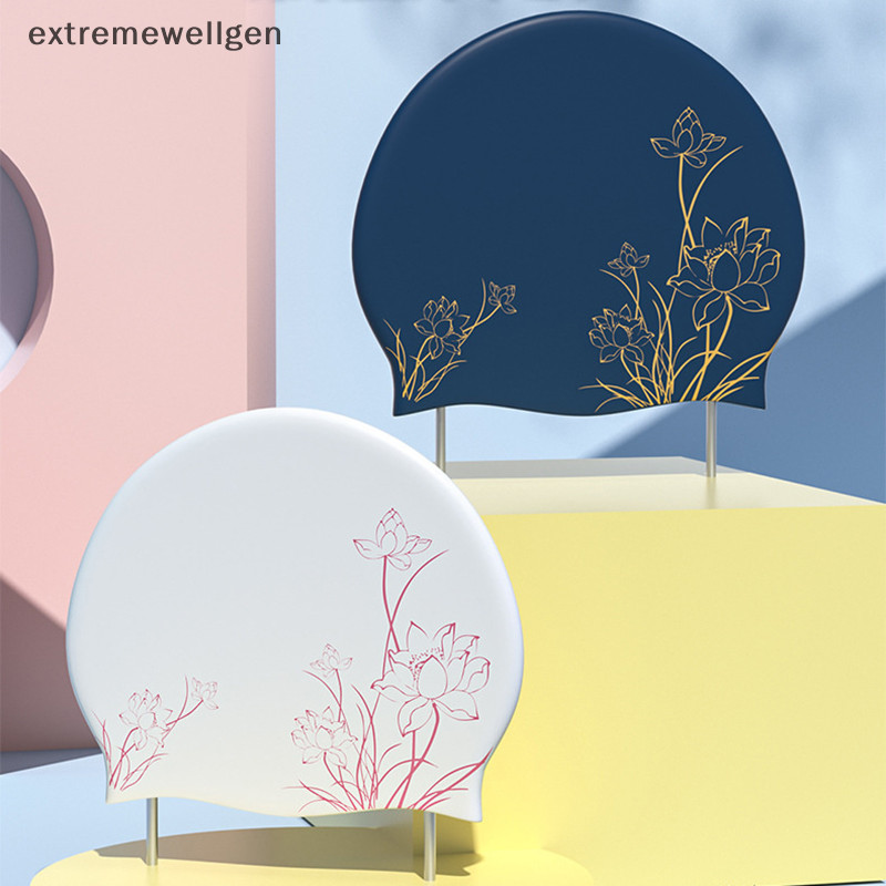 [Extremewellgen] Mũ Bơi Chống Thấm Nước Cho Nữ Silicon Co Giãn Cao Thoải Mái Mũ Bơi In Hình Mũ Bể Bơi Thời Trang LLF