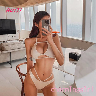 Huijichm Bikini Bộ Đồ Bơi Nữ Không Tay Dây Đeo Rỗng Áo lót Đồ Bơi
