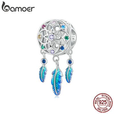 Bamoer 925 Sterling Sliver Charm Rainbow Dreamcatcher Mặt dây chuyền Phụ kiện cho vòng tay