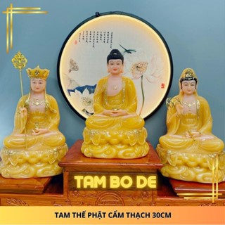 Bộ 3 Tượng Tam Thế Phật Đá Cẩm Thạch tặng nụ trầm cao cấp, A Di Đà , Quan Thế Âm, Địa Tạng Vương