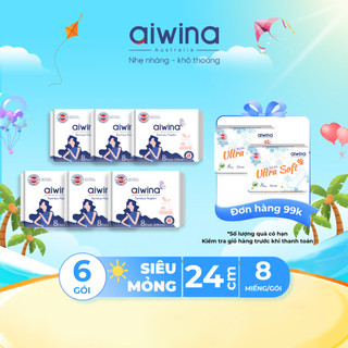 Combo 6 Băng vệ sinh Aiwina siêu mỏng ban ngày 24.5cm gói 8 miếng