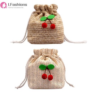 ❀ Tình yêu thời trang ❀ Túi đeo vai bằng tay Cherry Cherry Túi đeo vai dây rút dệt Túi cói