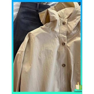 Khuyến nghị cấp Chao!Hàn Quốc Retro Kaki Cool Sa Dụng Cụ Phong Cách Có Mũ Trùm Đầu Chống Nắng Áo Sơ Mi Áo Khoác Nữ
