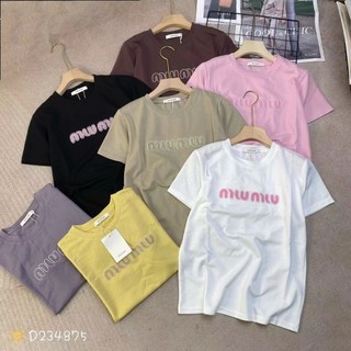Áo thun nữ tay ngắn cổ tròn thêu chữ cườm miu miu hàng Quảng Châu, áo phông mùa hè form vừa chất cotton mát đẹp 234875 2