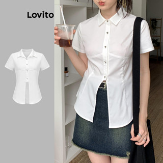 Áo kiểu Lovito xẻ tà màu trơn phong cách thường ngày dành cho nữ L88AD210
