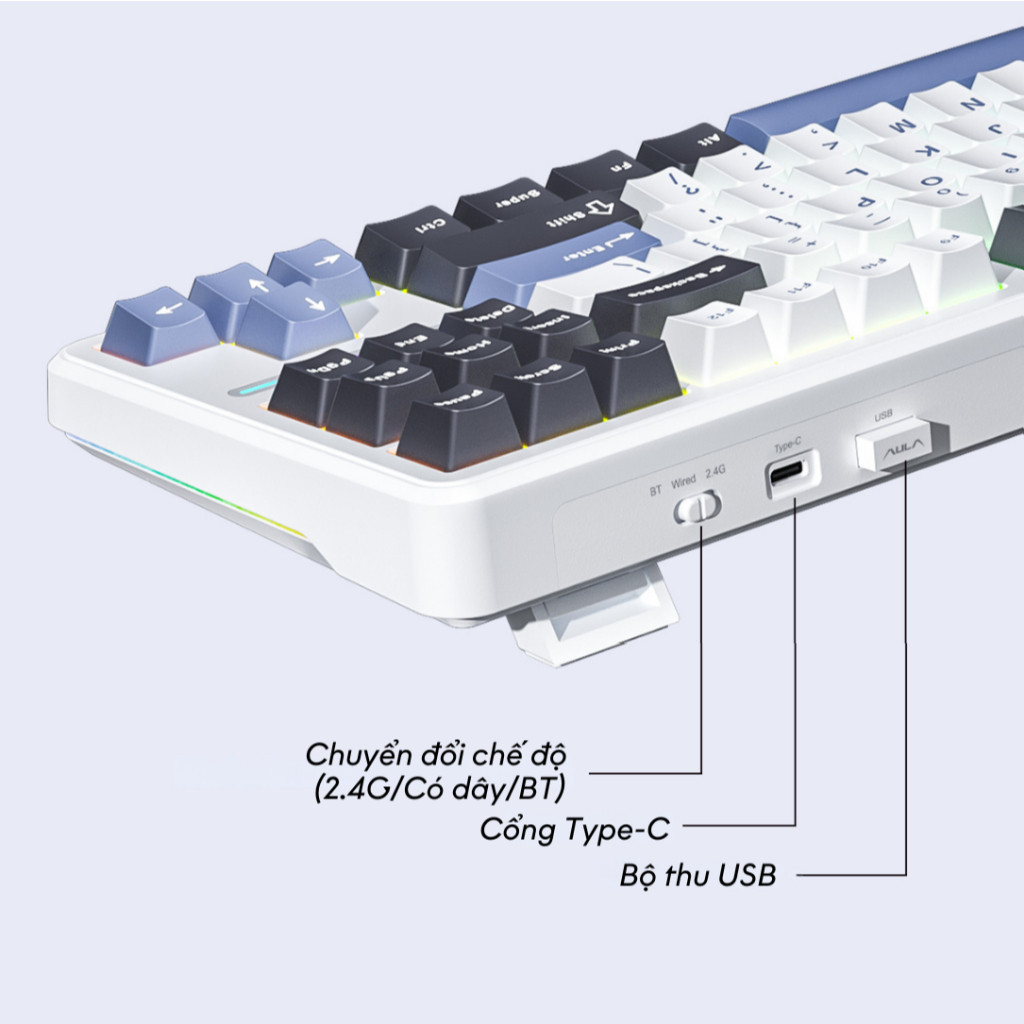 Bàn phím cơ 3 Mode kết nối AULA F87 Hotswap Mạch xuôi Led Viền Gasket Mount LED RGB Keycap PBT | BigBuy360 - bigbuy360.vn