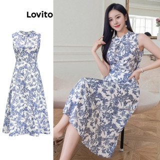 Đầm Lovito xếp ly in họa tiết dân tộc Boho cho nữ L95ED106