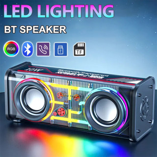  Loa Mecha trong suốt V8 Bluetooth 5.3 không dây màng trầm kép loa siêu trầm nhạc loa ánh sáng RGB 
