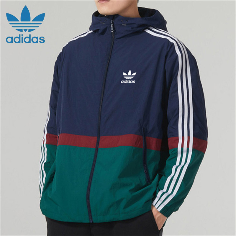 Logo thêu Adidas Original Bomber Áo khoác có mũ trùm đầu Áo gió ngoài trời Áo gió Unisex